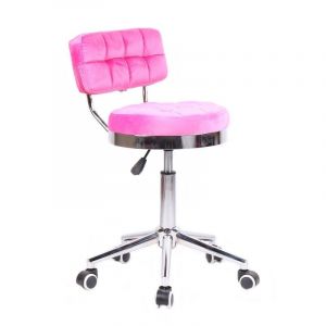 Kozmetická stolička VIGO VELUR na strieborné základni s kolieskami - svetlá ružová