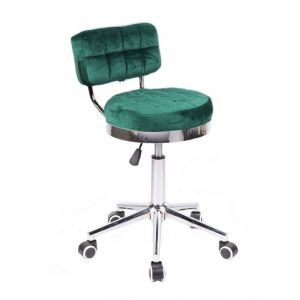 Kozmetická stolička VIGO VELUR na strieborné základni s kolieskami - zelená